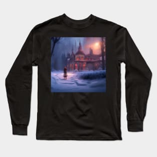 Enchanted Little Town - Winter - Fantasy Illustration Long Sleeve T-Shirt